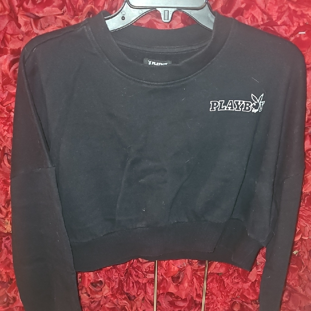 PLAYBOY Pacsun Women's Black Boxy Cropped Sweatshirt Suze Small
